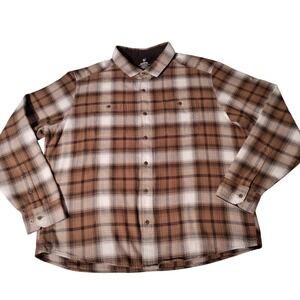 Kuhl Mens XL Plaid Button Down Shirt Brown Cream Long Sleeve Hiking Outdoor